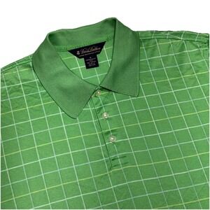 Brooks Brothers Polo Shirt Mens M Green Performance Knit Check Mercerized Cotton